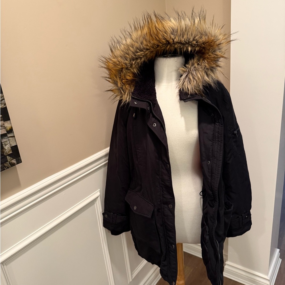 RACHEL ROY Black Puffer Jacket with Fur Trim